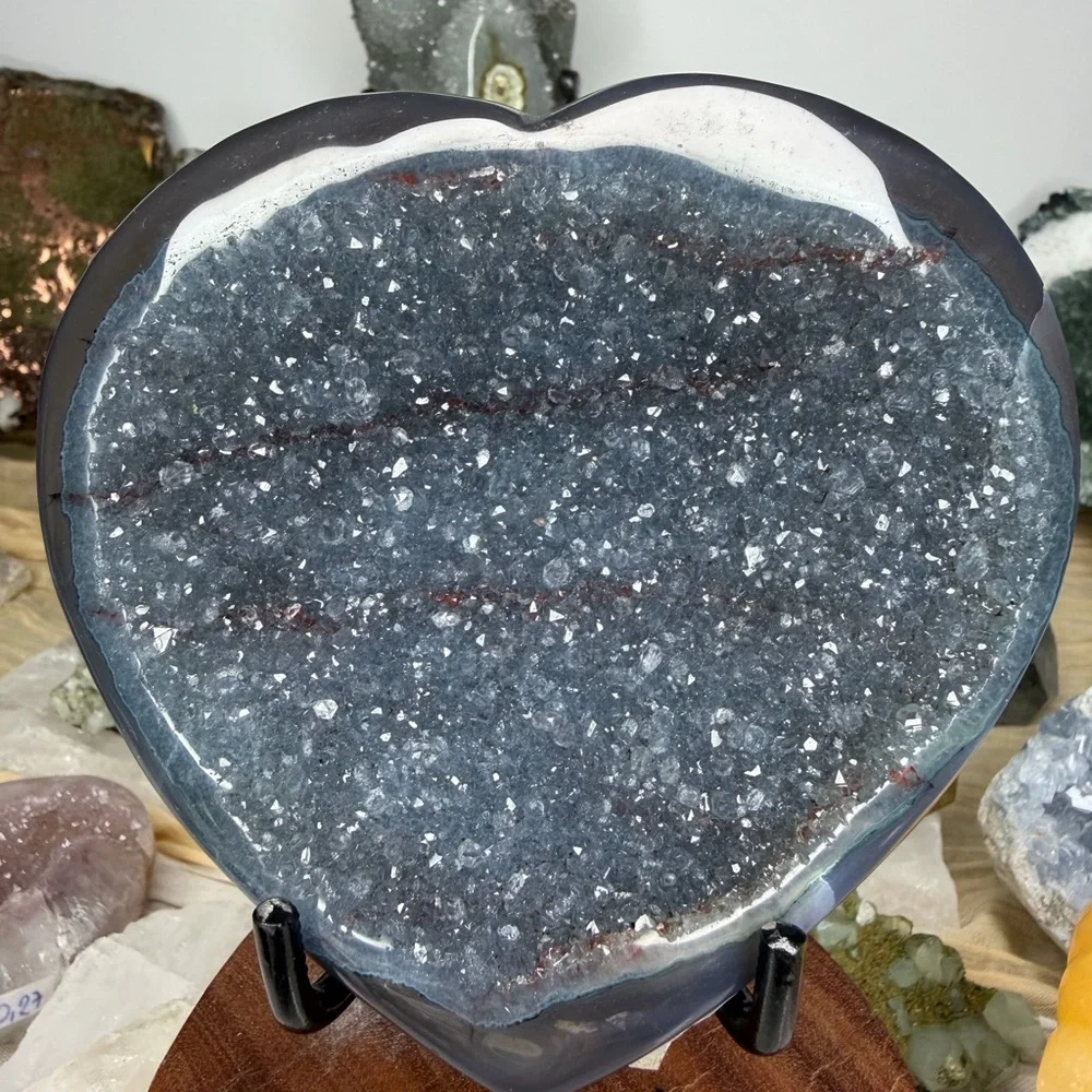 Ocean Blue Sugary Agate Druzy Heart • Uruguay • Natural Blue Agate • 0022 - Picture 4 of 4